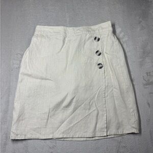 Tahari 100% Linen Cream Faux Wrap A Line Mini Skort Skirt Size XS